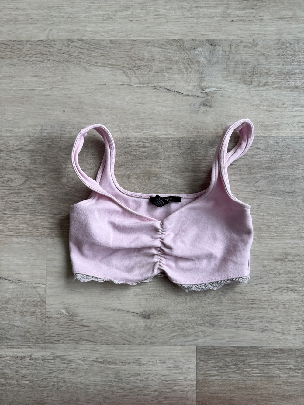 Forever 21 Pastel Pink Ruched Lace-Trim Bralette